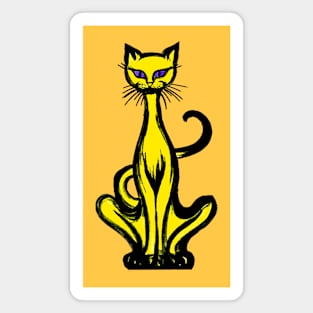 Retro 1970's Funky Groovy Yellow Jazz Cat Cartoon Magnet